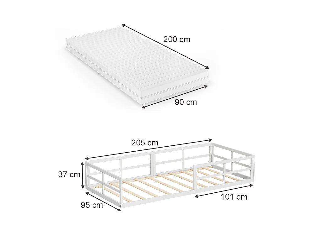 Lit pour enfant blanc 205x95x37 minno