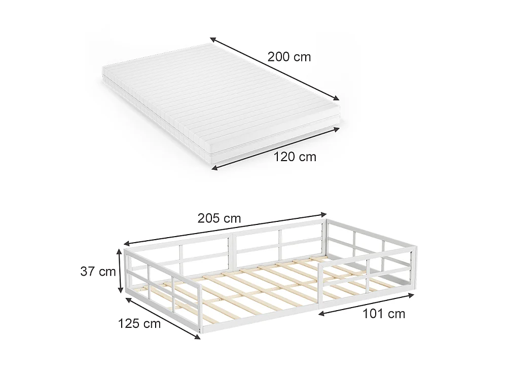 Lit pour enfant blanc 205x125x37 minno