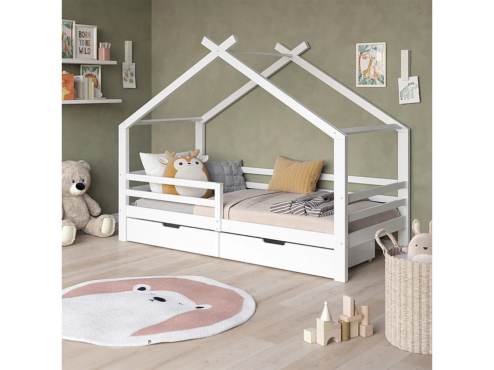 Lit cabane blanc 206x97x160 luni