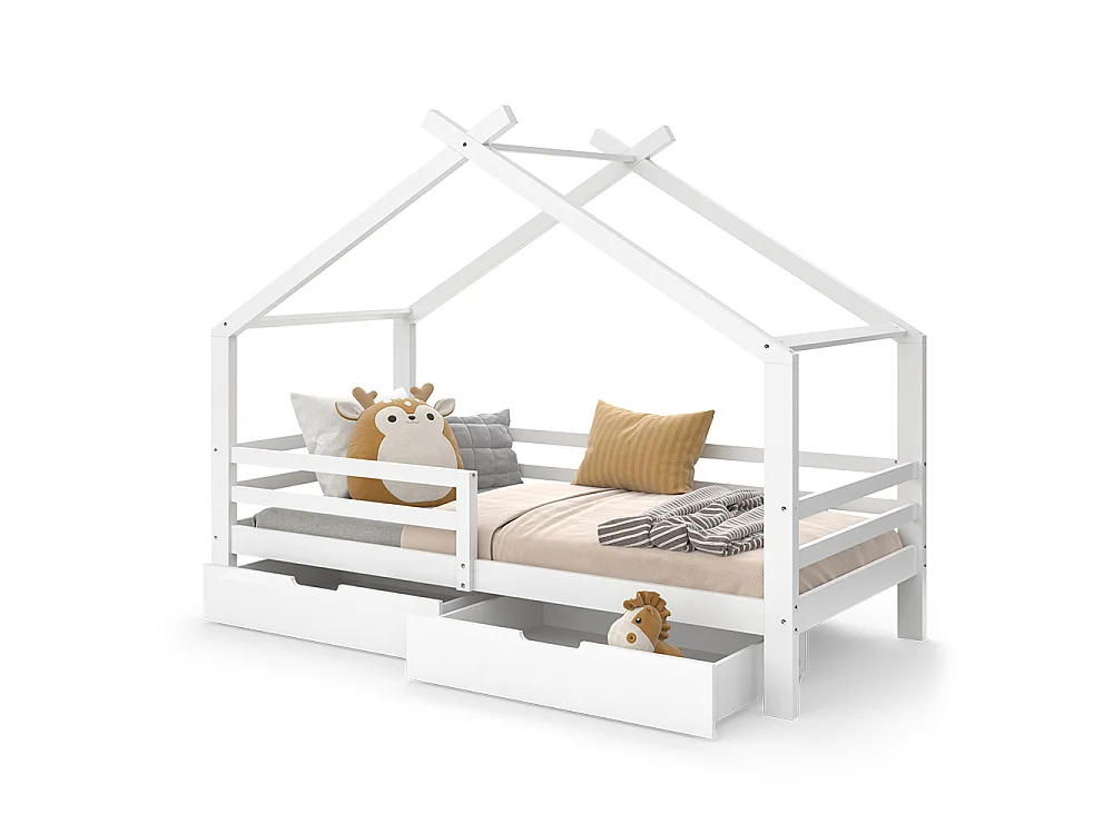 Lit cabane blanc 206x97x160 luni