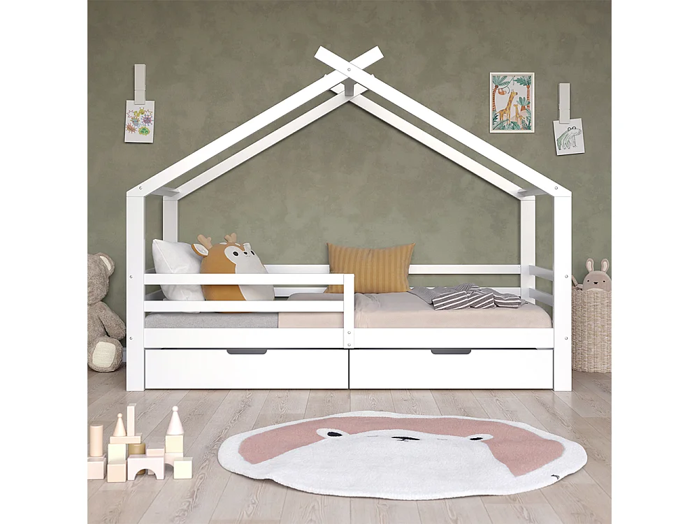 Lit cabane blanc 206x97x160 luni