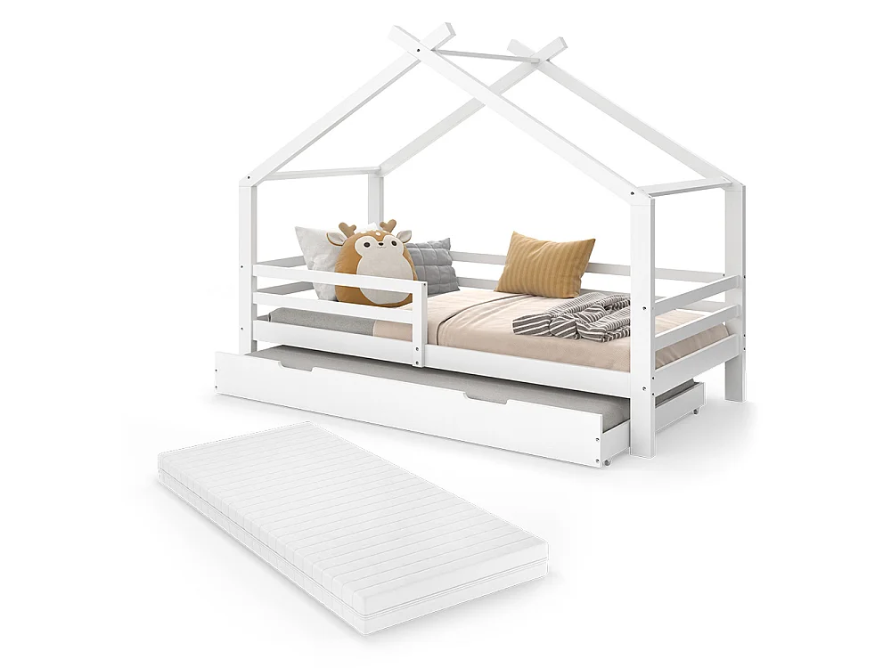 Lit cabane blanc 206x97x160 luni