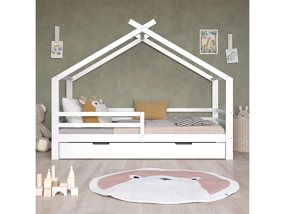 Lit cabane blanc 206x97x160 luni