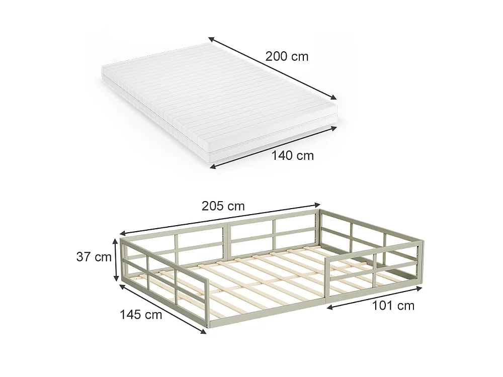 Lit pour enfant grège 205x145x37 minno