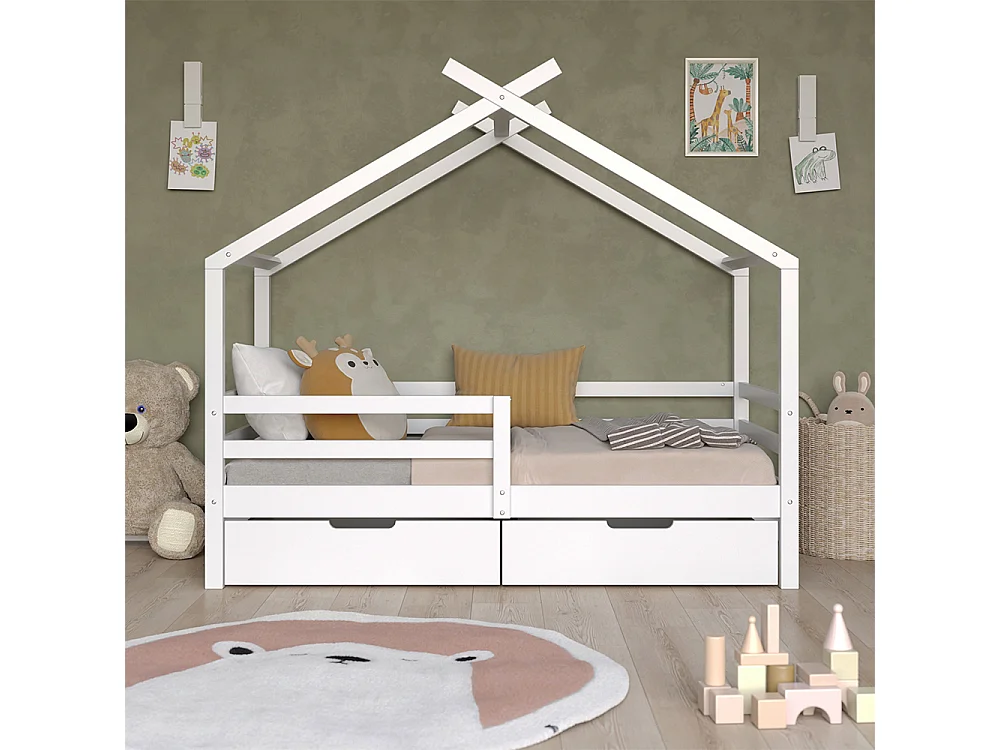 Lit cabane blanc 167x87x149.5 luni