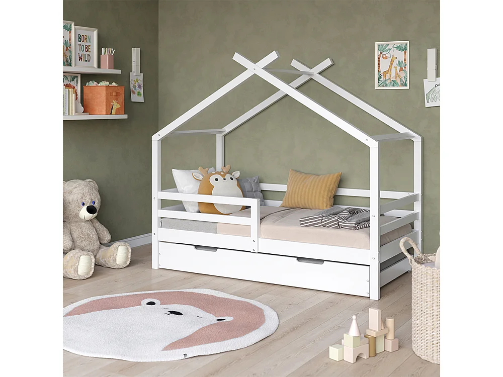 Lit cabane blanc 167x87x50.3 luni