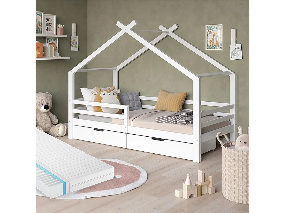 Lit cabane blanc 206x97x160 luni