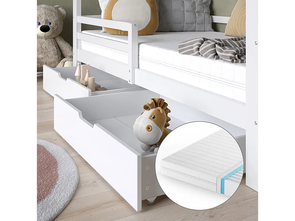Lit cabane blanc 206x97x160 luni