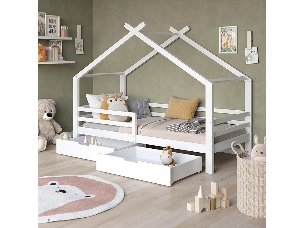 Lit cabane blanc 206x97x160 luni
