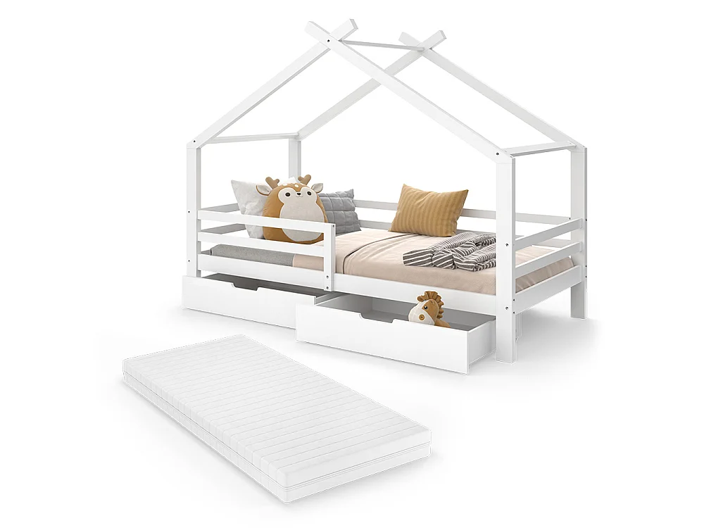 Lit cabane blanc 206x97x160 luni