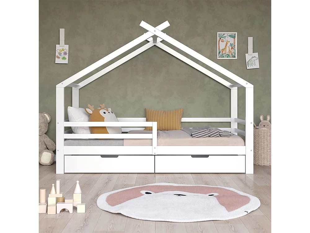 Lit cabane blanc 206x97x160 luni