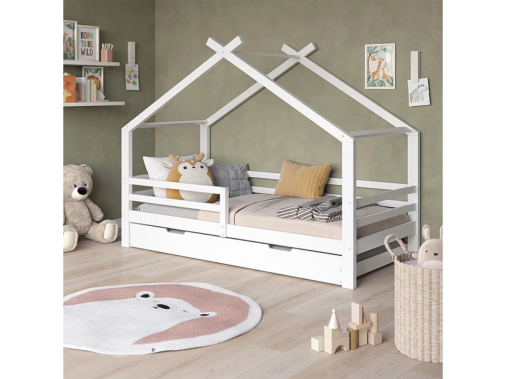 Lit cabane blanc 206x97x160 luni