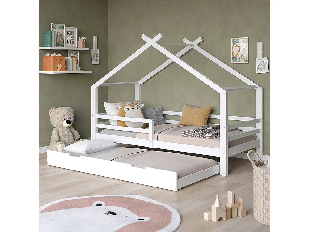 Lit cabane blanc 206x97x160 luni