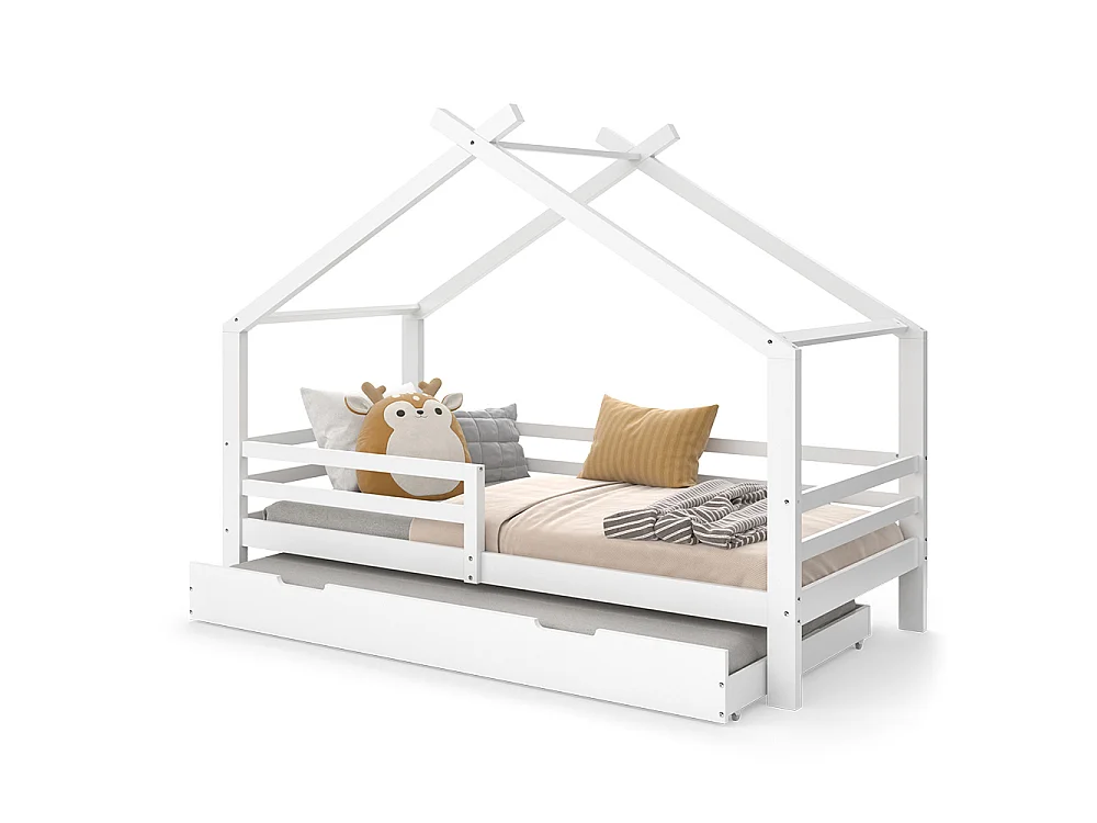 Lit cabane blanc 206x97x160 luni