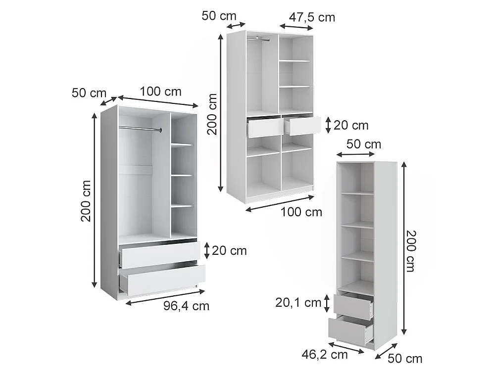 Kleiderschrank weiß 100x50x200 elmo