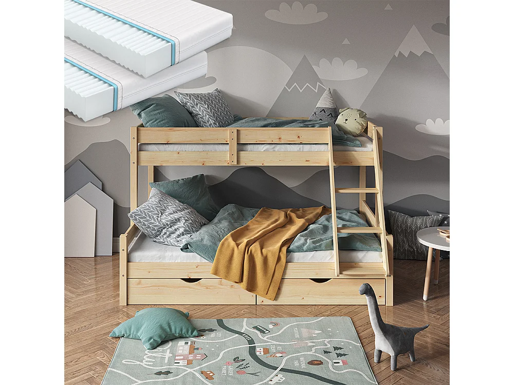 Lit superposé naturel bois 207.6x138.9x131 everest