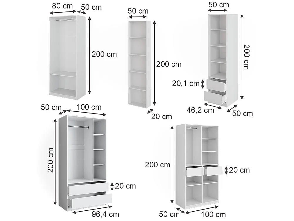 Kleiderschrank weiß 50x20x200 elmo