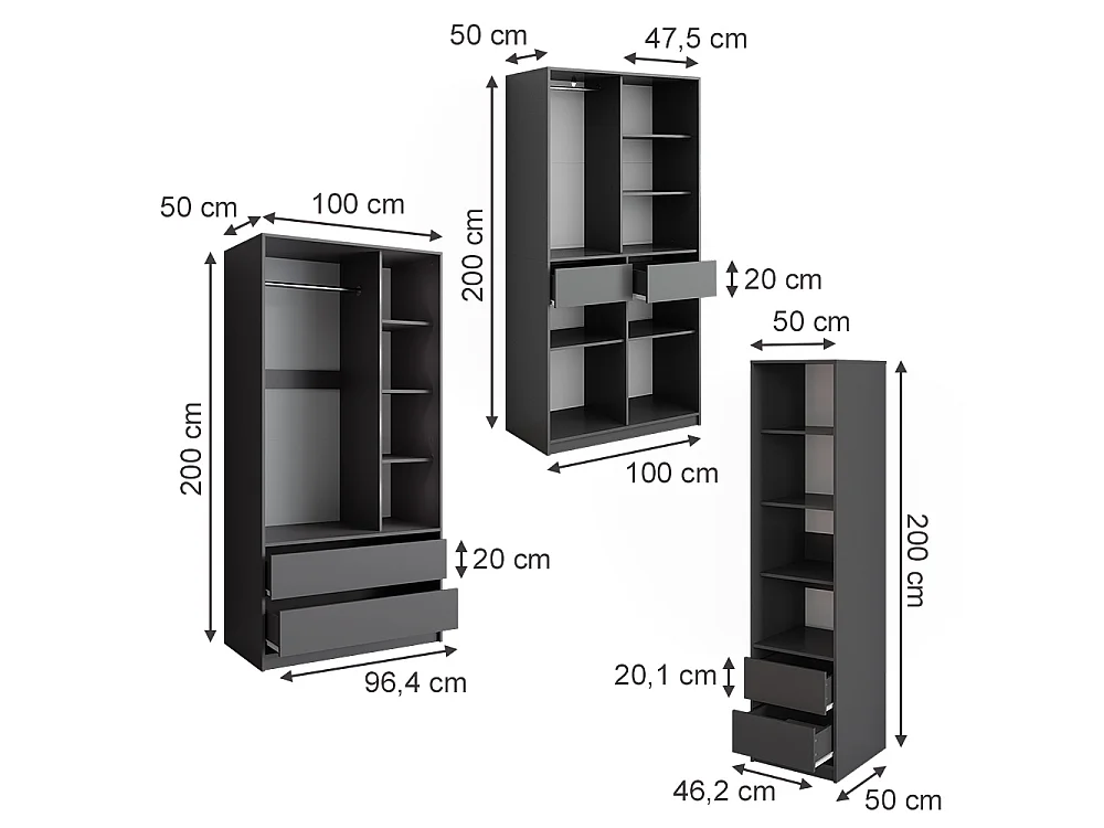 Szafa antracyt 100x50x200 elmo