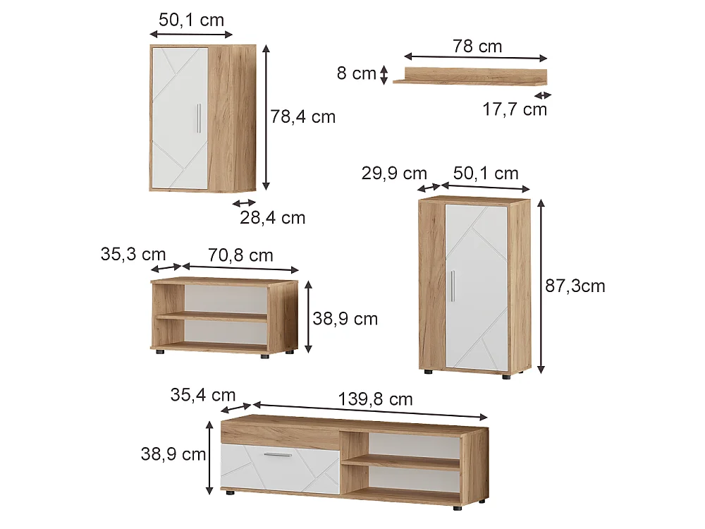 Väggskåp goldkraft ek/vit 140x35.2x38.7 berno