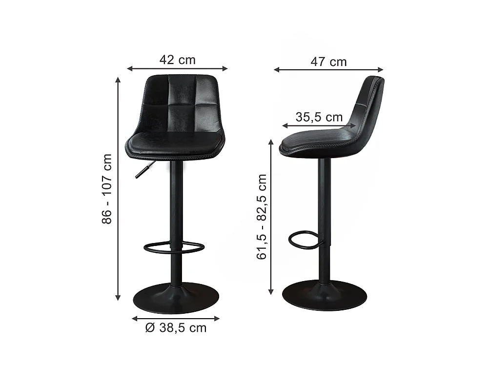 Tabouret de bar noir 38.5x47x86 sena