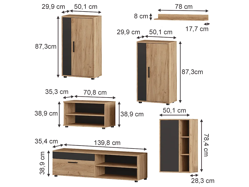 Parete attrezzata soggiorno rovere dorato/antracite 50.1x28.3x78.4 berno