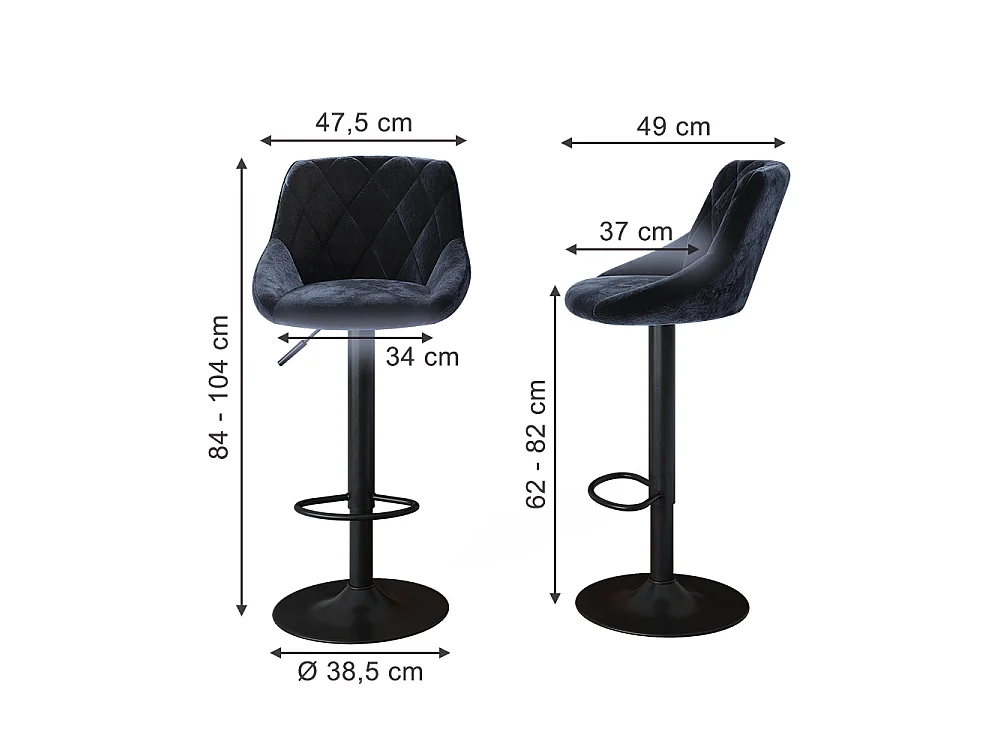 Barhocker 2er Set schwarz 38.5x49x84 sena