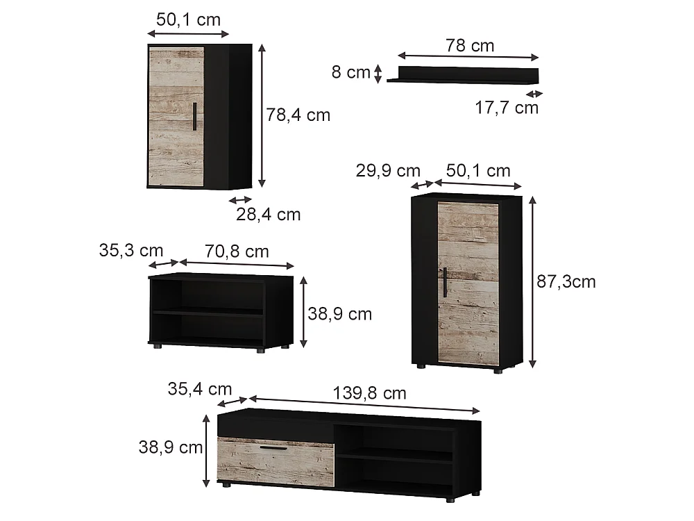 Väggskåp svart/sand ek 140x35.2x38.7 berno