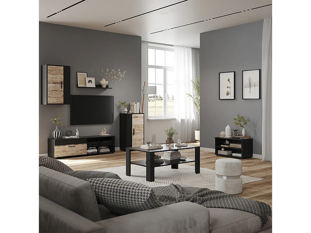 Väggskåp svart/sand ek 140x35.2x38.7 berno