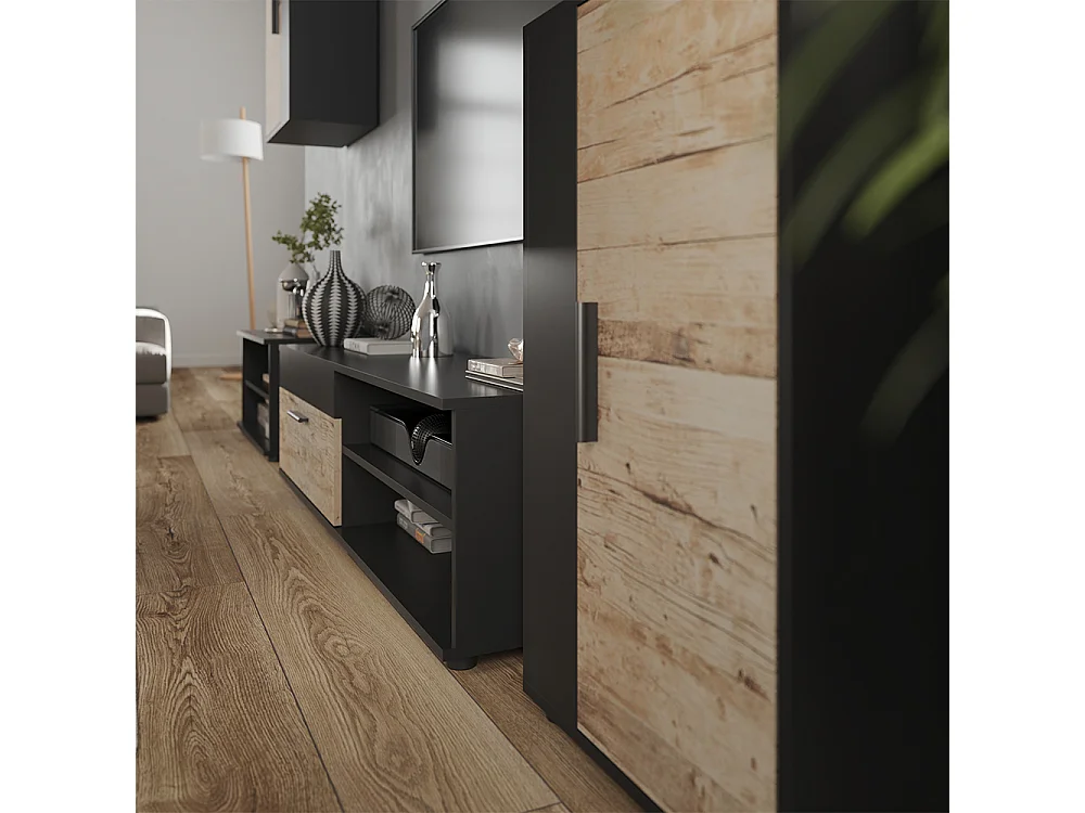 Väggskåp svart/sand ek 140x35.2x38.7 berno