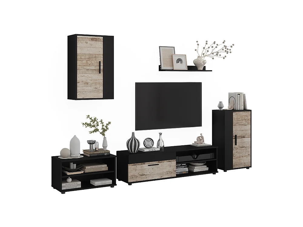 Väggskåp svart/sand ek 140x35.2x38.7 berno