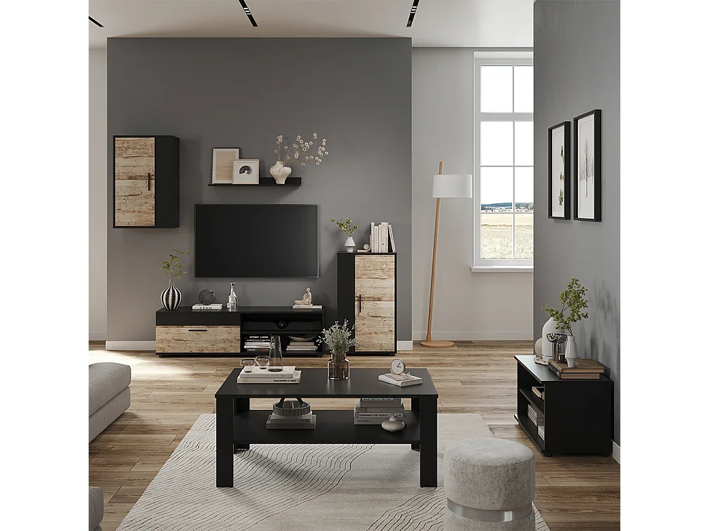 Väggskåp svart/sand ek 140x35.2x38.7 berno