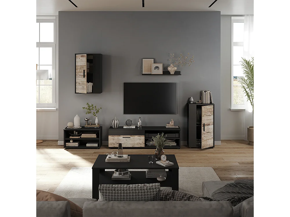 Väggskåp svart/sand ek 140x35.2x38.7 berno