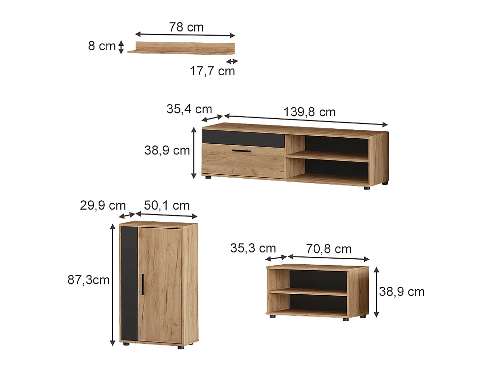 Väggskåp goldkraft ek/antracit 50.1x28.3x87.3 berno