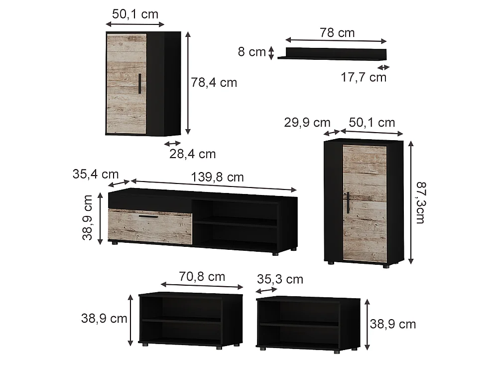 Väggskåp svart/sand ek 140x35.2x38.7 berno