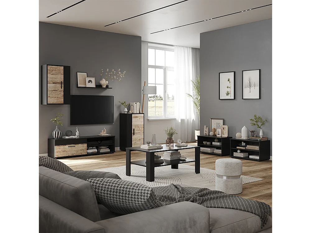 Väggskåp svart/sand ek 140x35.2x38.7 berno