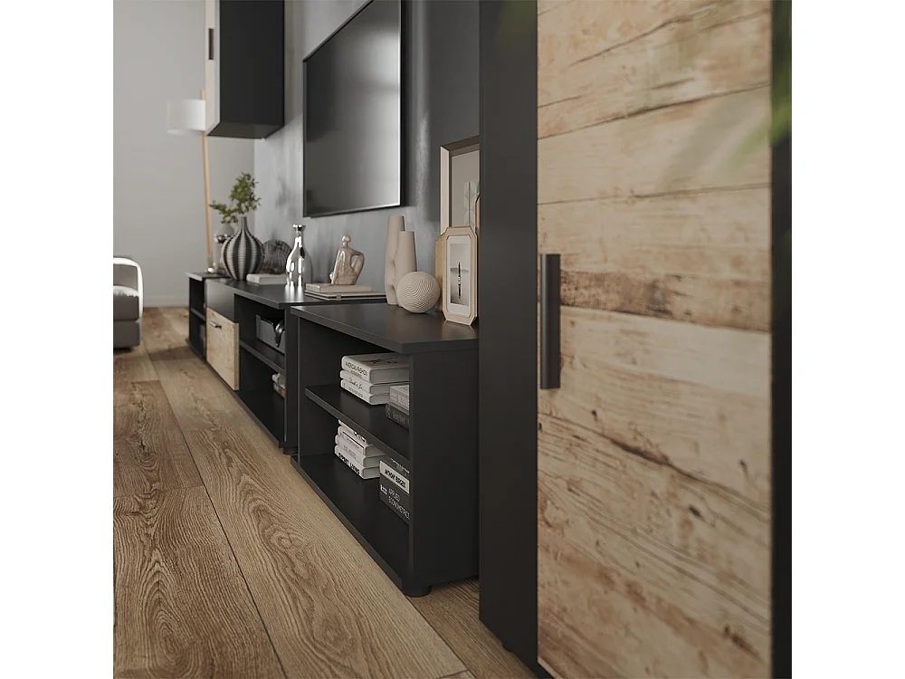 Väggskåp svart/sand ek 140x35.2x38.7 berno