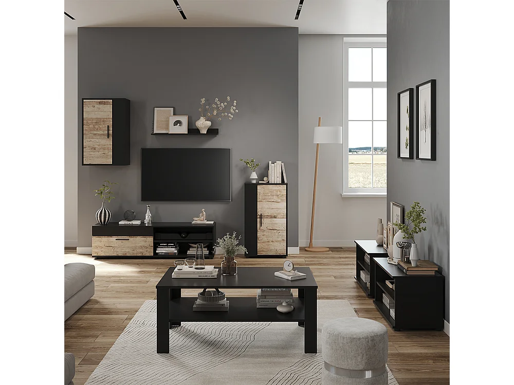 Väggskåp svart/sand ek 140x35.2x38.7 berno