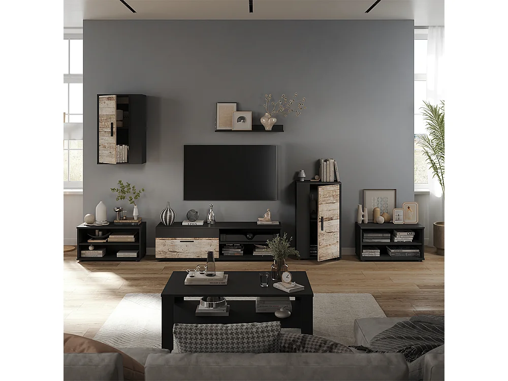 Väggskåp svart/sand ek 140x35.2x38.7 berno