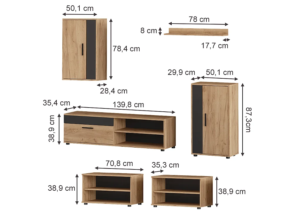 Väggskåp goldkraft ek/antracit 140x35.2x38.7 berno