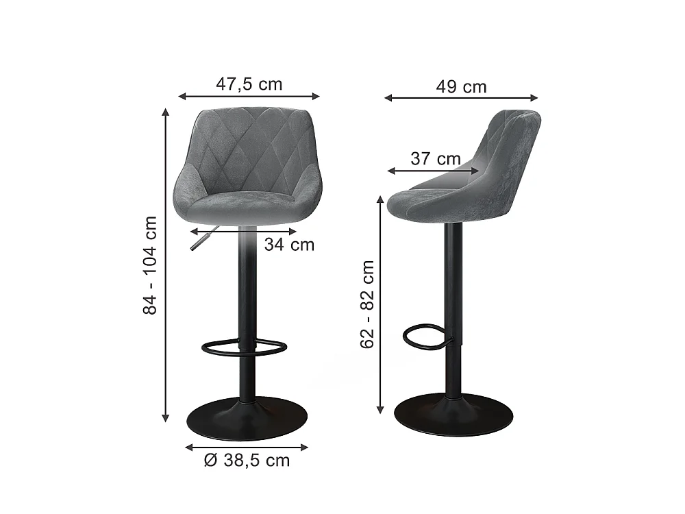 Barkrukken set van 2 grijs/zwart 38.5x49x84 sena