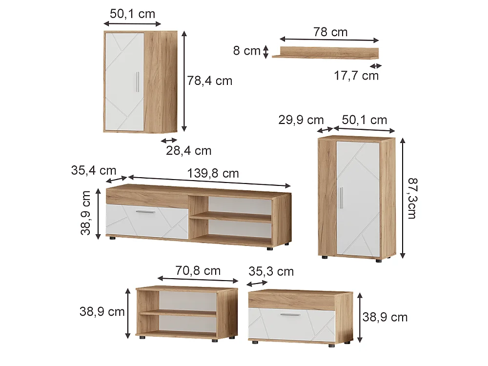 Parete attrezzata soggiorno rovere dorato/bianco 140x35.2x38.7 berno