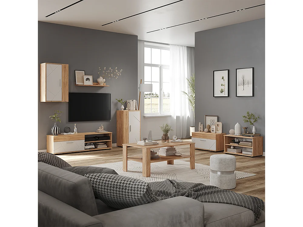 Parete attrezzata soggiorno rovere dorato/bianco 140x35.2x38.7 berno