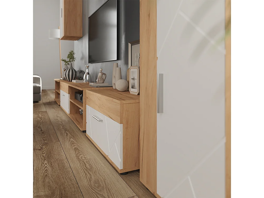 Parete attrezzata soggiorno rovere dorato/bianco 140x35.2x38.7 berno