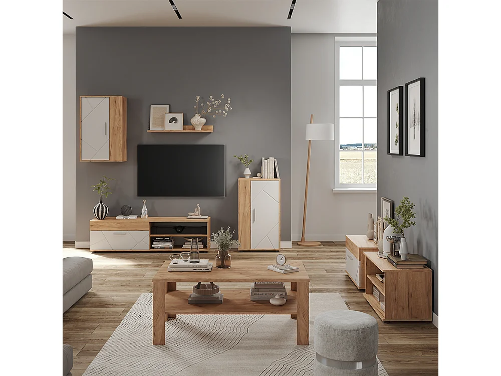 Parete attrezzata soggiorno rovere dorato/bianco 140x35.2x38.7 berno