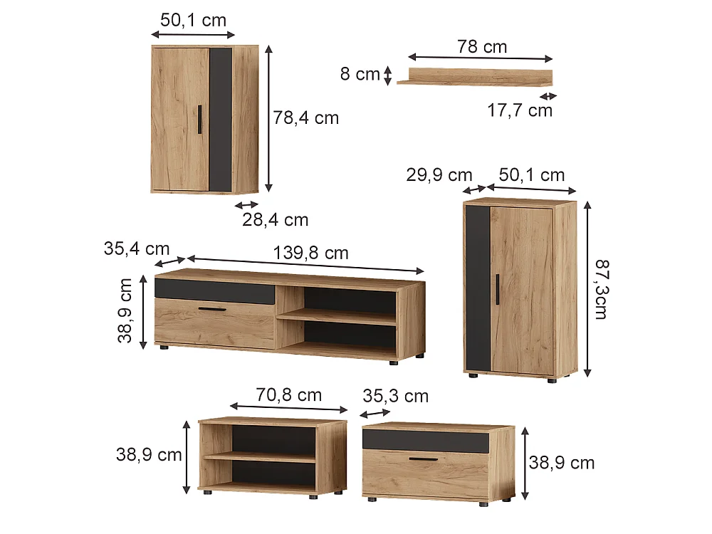 Parete attrezzata soggiorno rovere dorato/antracite 140x35.2x38.7 berno