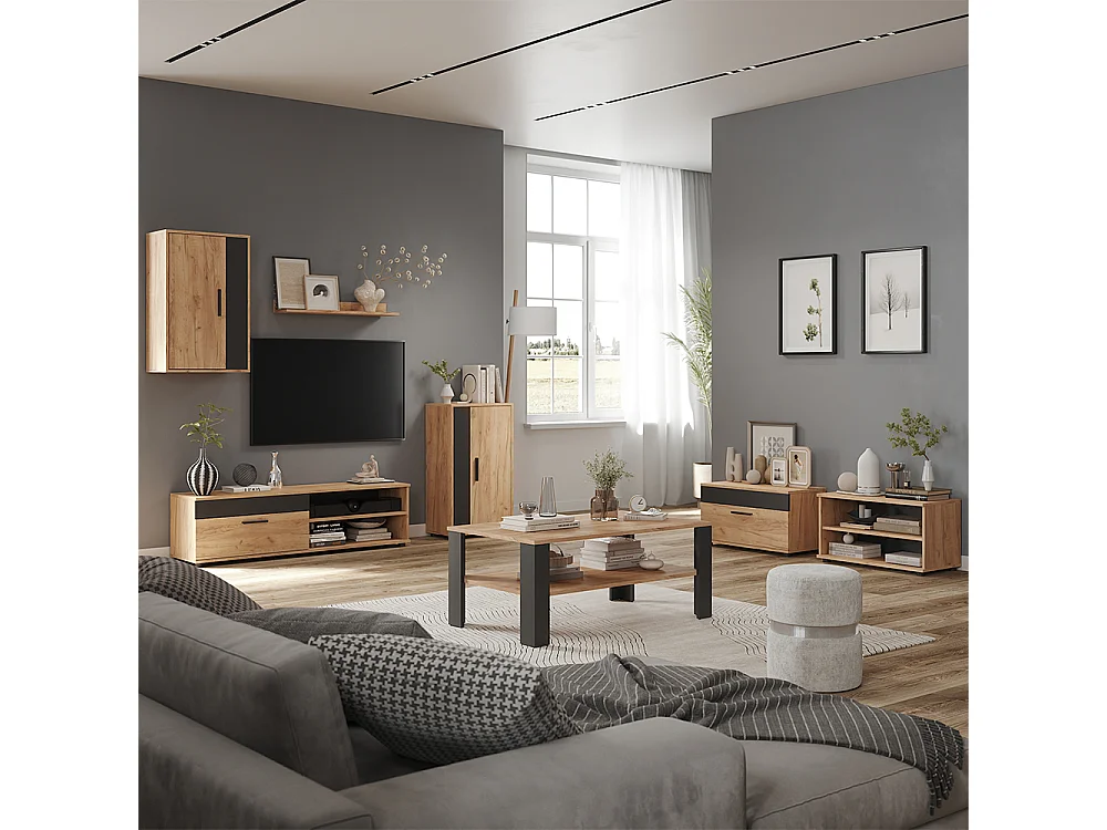 Parete attrezzata soggiorno rovere dorato/antracite 140x35.2x38.7 berno