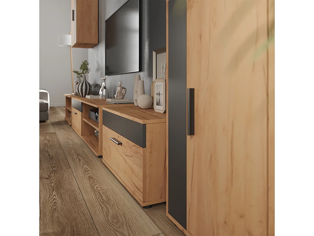 Parete attrezzata soggiorno rovere dorato/antracite 140x35.2x38.7 berno