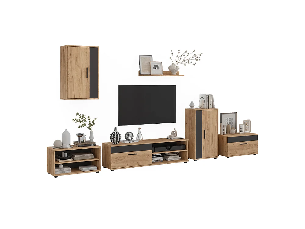 Parete attrezzata soggiorno rovere dorato/antracite 140x35.2x38.7 berno