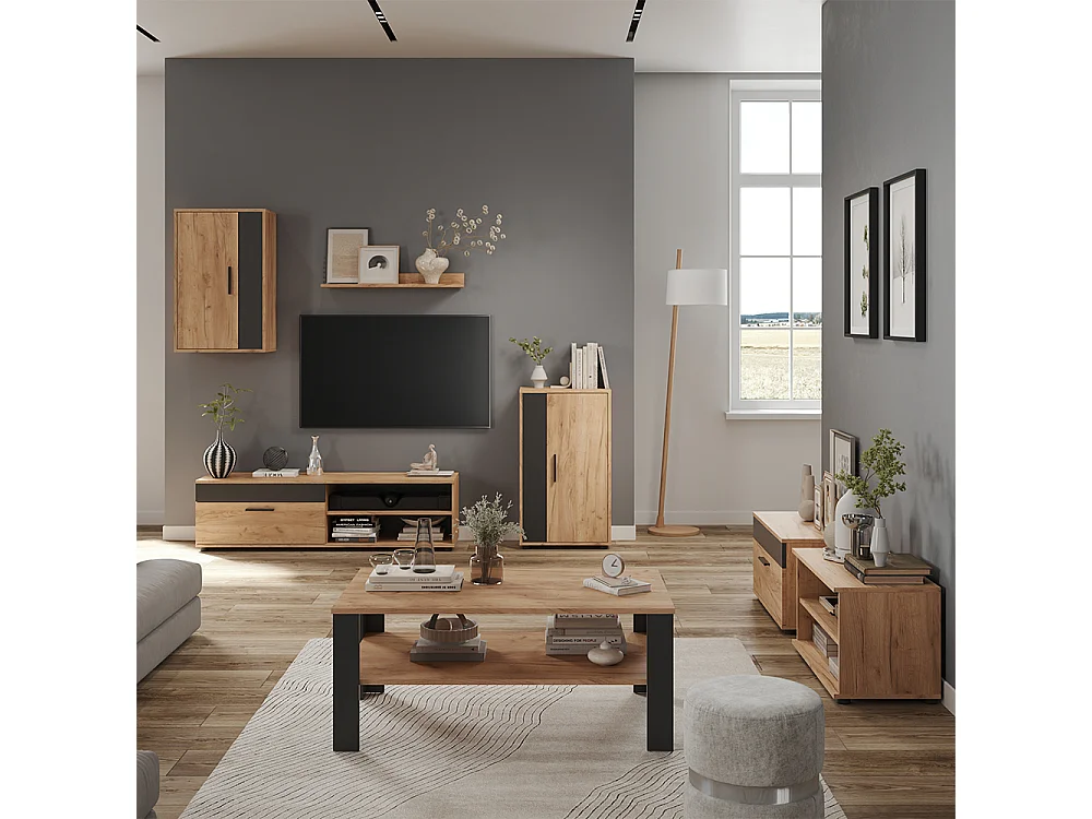 Parete attrezzata soggiorno rovere dorato/antracite 140x35.2x38.7 berno
