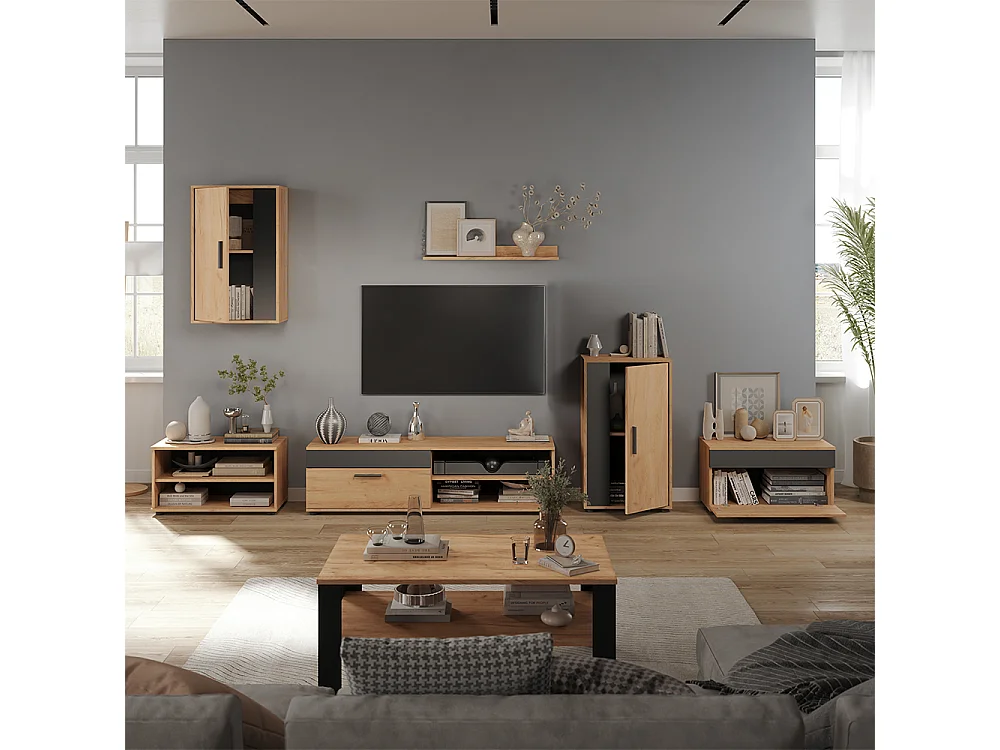 Parete attrezzata soggiorno rovere dorato/antracite 140x35.2x38.7 berno
